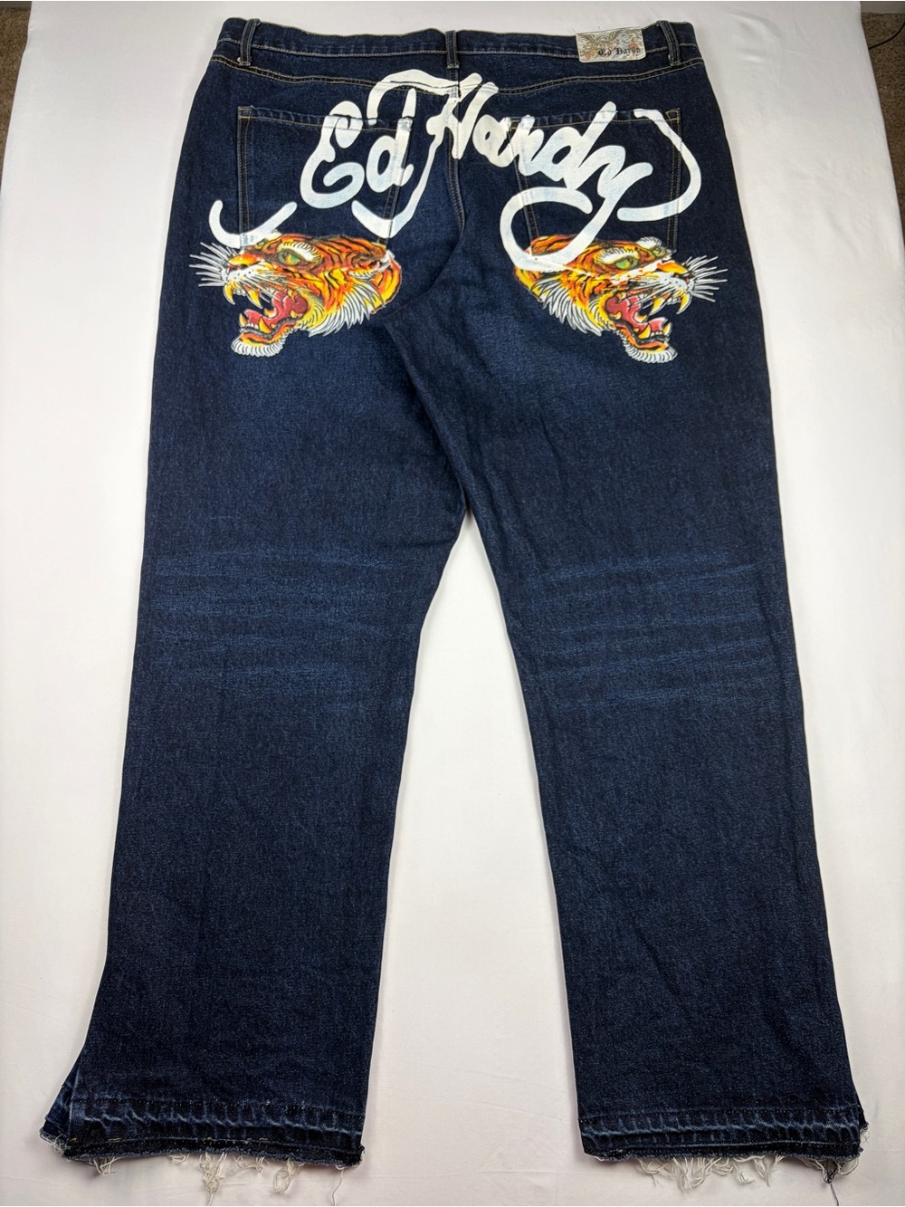 Ed Hardy Jeans Mens 44x33 Blue Dark Wash Relaxed Straight Tiger Y2K Streetwear
